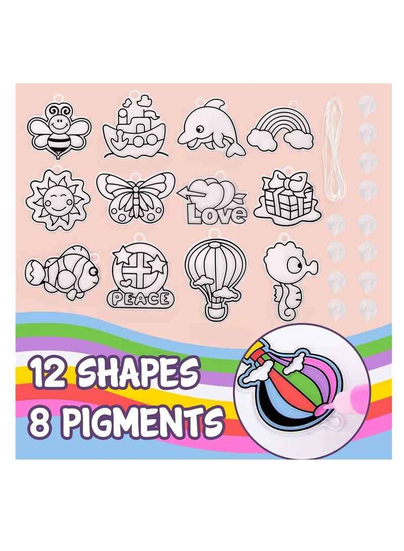 Excefore Painted Window Art for Kids Suncatcher Kit, Creative Color Adhesive Painting Includes 12 Pattern, 8 Colored Gel Pens, DIY Stained Acrylic Painting Toys for Girls Childern - Image 2