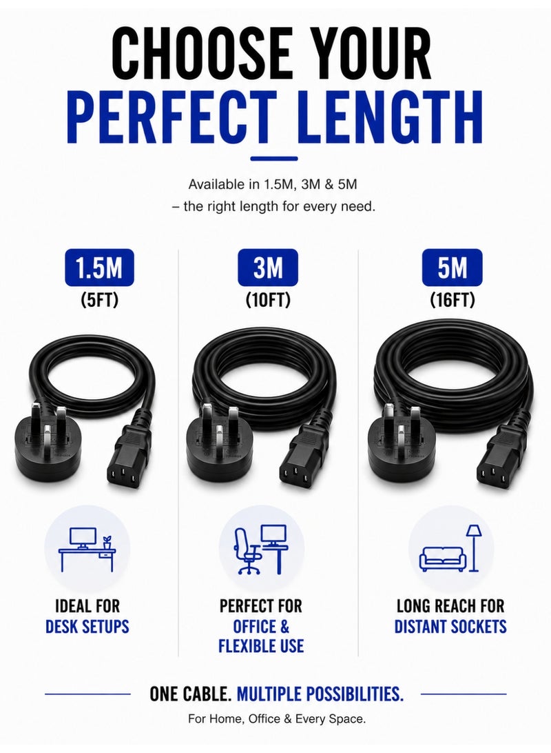 TP-BRIDGE TP Bridge IEC C13 PC Power Cable UK Plug 5M | Stable & Reliable Power Cord for PC, Monitor & Printer - Image 3