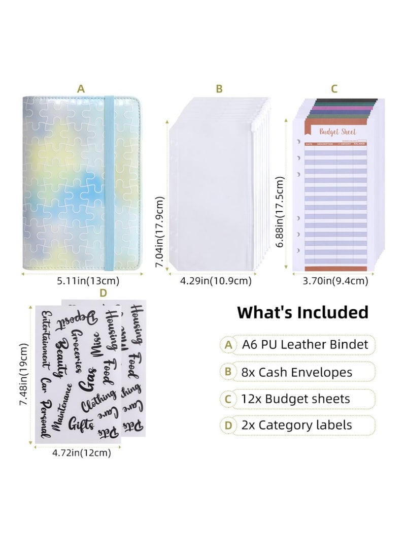 Excefore Budget Binder with Zipper Envelopes, with Zipper Cash Envelopes & Expense Sheets for Budgeting and Saving Money, with Category Labels, Savings Binder Cash Wallet Envelope (Bule&Green) - Image 3