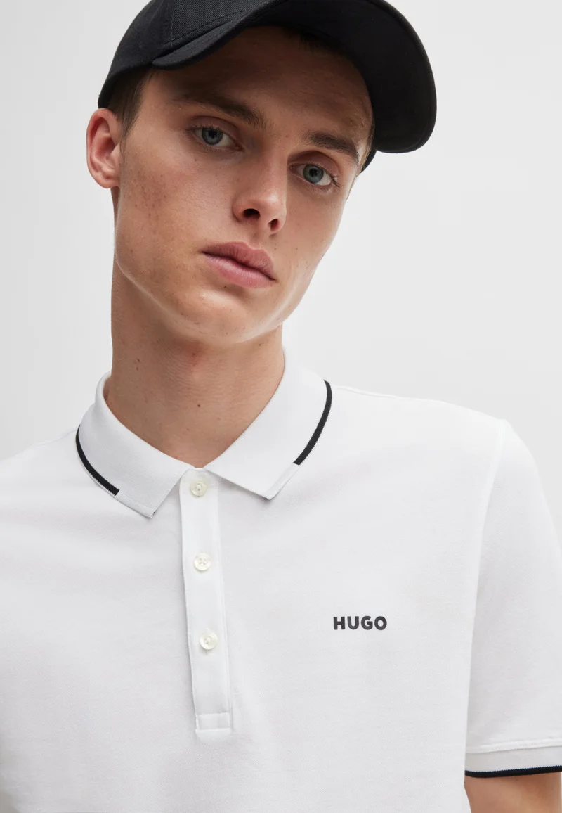 HUGO Stretch-cotton slim-fit polo shirt with printed logo