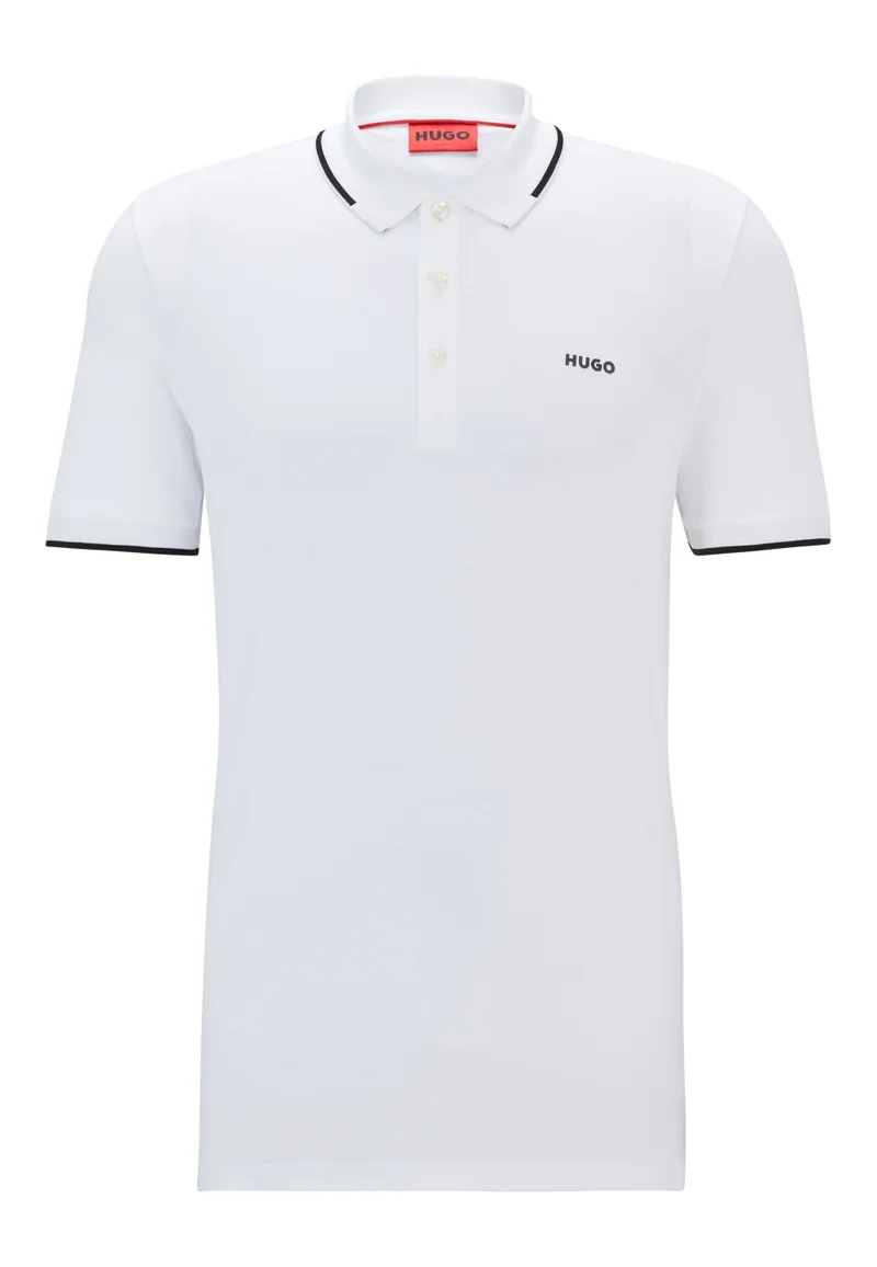 HUGO Stretch-cotton slim-fit polo shirt with printed logo