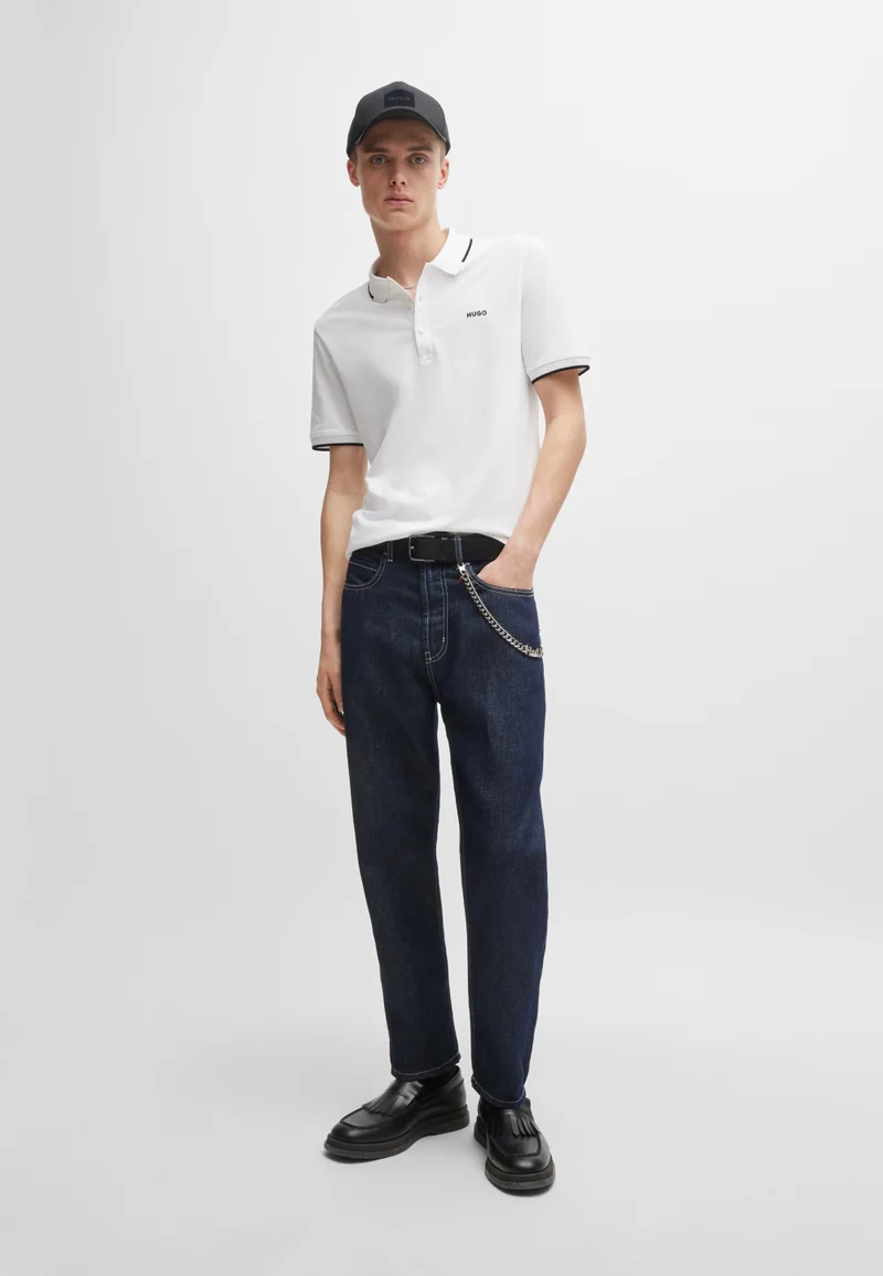 HUGO Stretch-cotton slim-fit polo shirt with printed logo