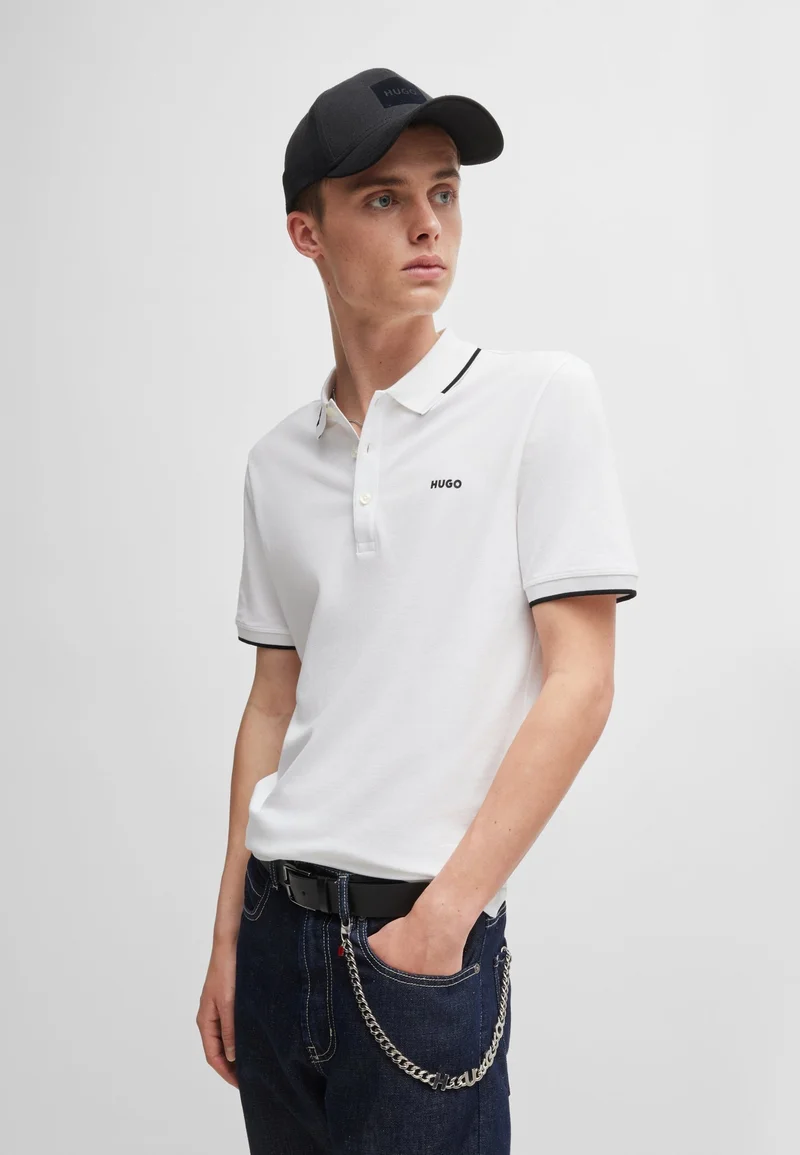 HUGO Stretch-cotton slim-fit polo shirt with contrast trims