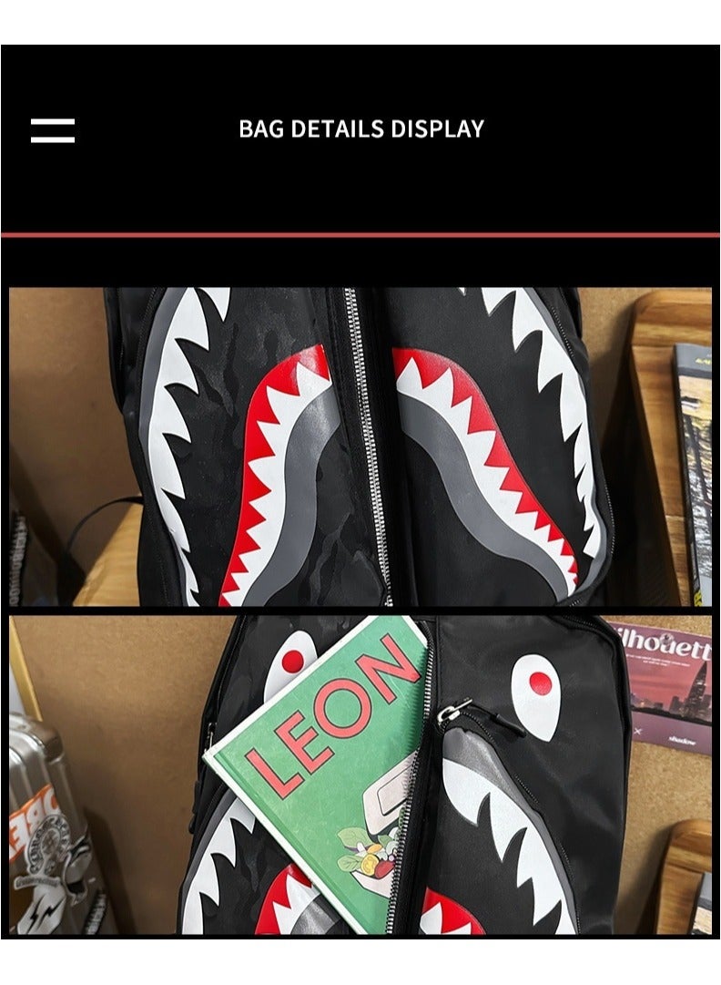 SKT Shiketro Shark Print Large Capacity Backpack Funny Fashion Casual Backpack High School Student College Student Backpack 31*41*14CM - Image 5