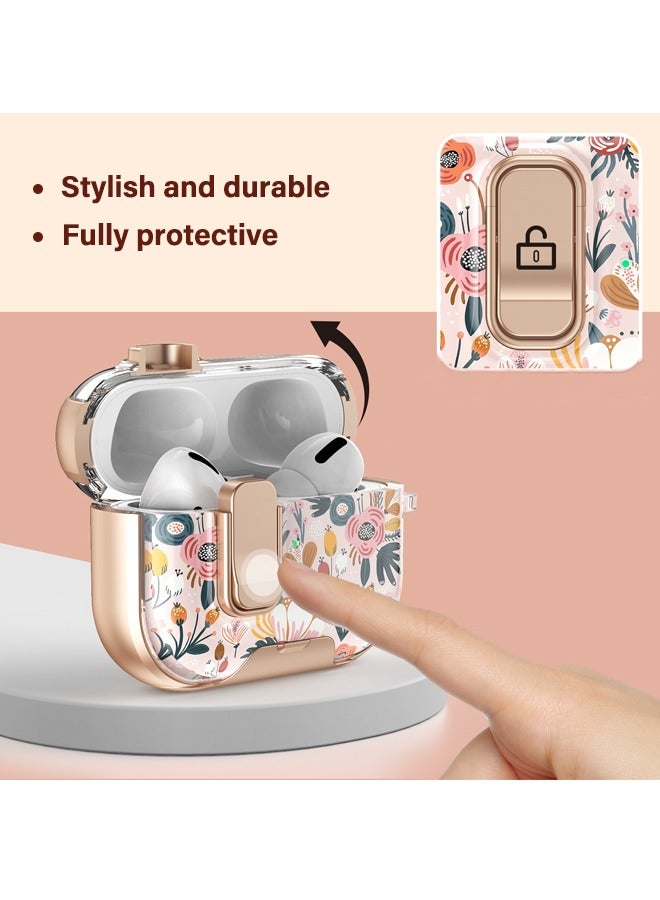 Headphone Case with Safety Lock for AirPods Pro 2 Case Cover 2022,Hard Shell Rugged Shockproof Cover Case for Women Girly with Cleaner Kit and Keychain - Image 2
