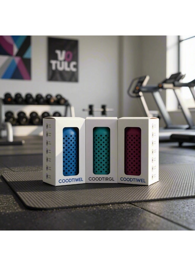 Gym Cooling Towels (3 boxes) Ice Sweat Towels Quick Drying Ultra fine Fiber Cloth, Suitable for Yoga Exercise Gym Fitness Running Swimming Camping Golf Football Outdoor Sports (90x30cm, Lake Blue, Rose Red, Deep Blue) - Image 1