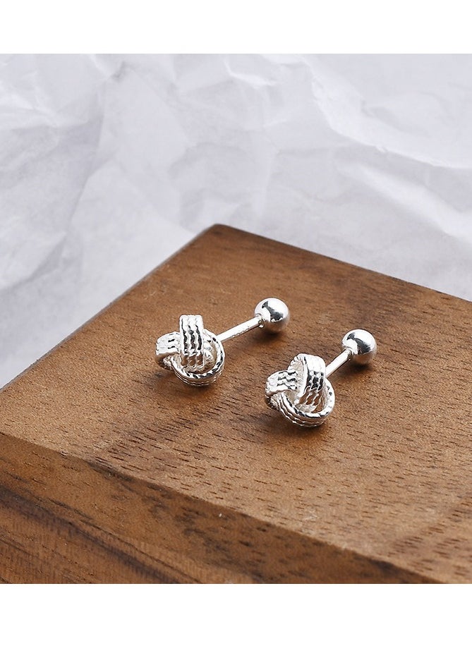 xozgdovg Ruyi knot screw earrings light luxury high sense simple wrapped round ball  - Image 2