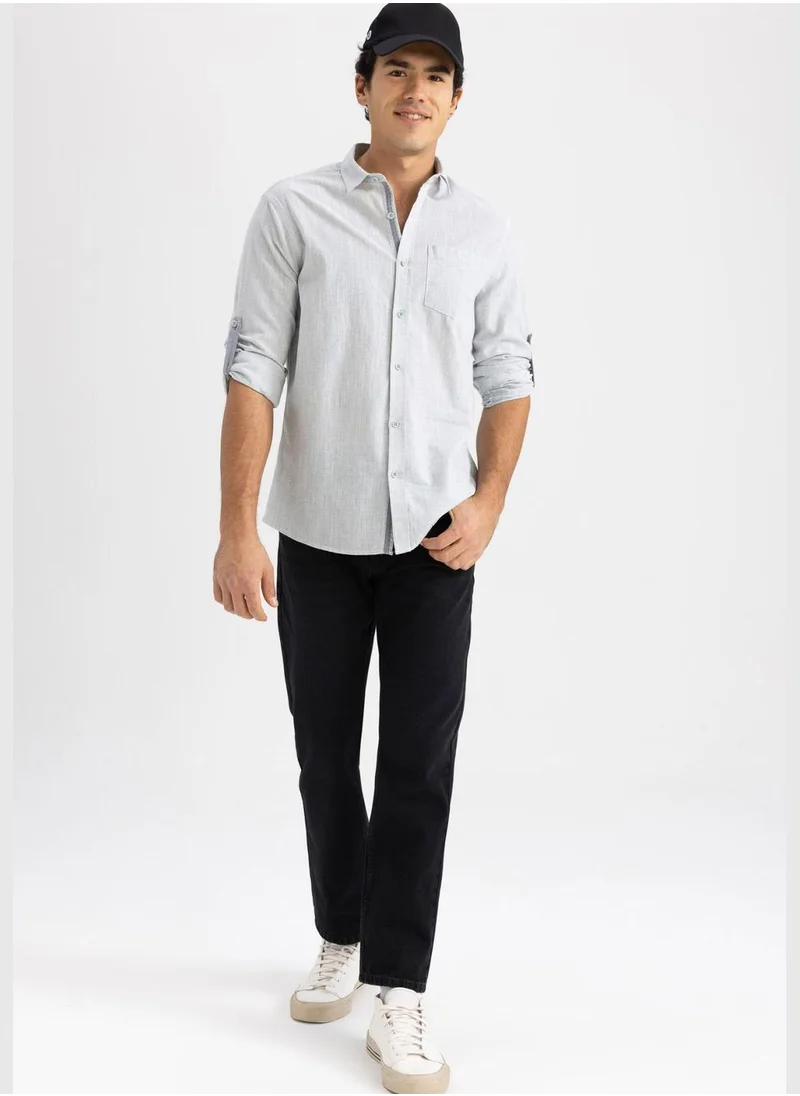 ديفاكتو Slim Fit Basic Long Sleeve Cotton One Pocket Shirt