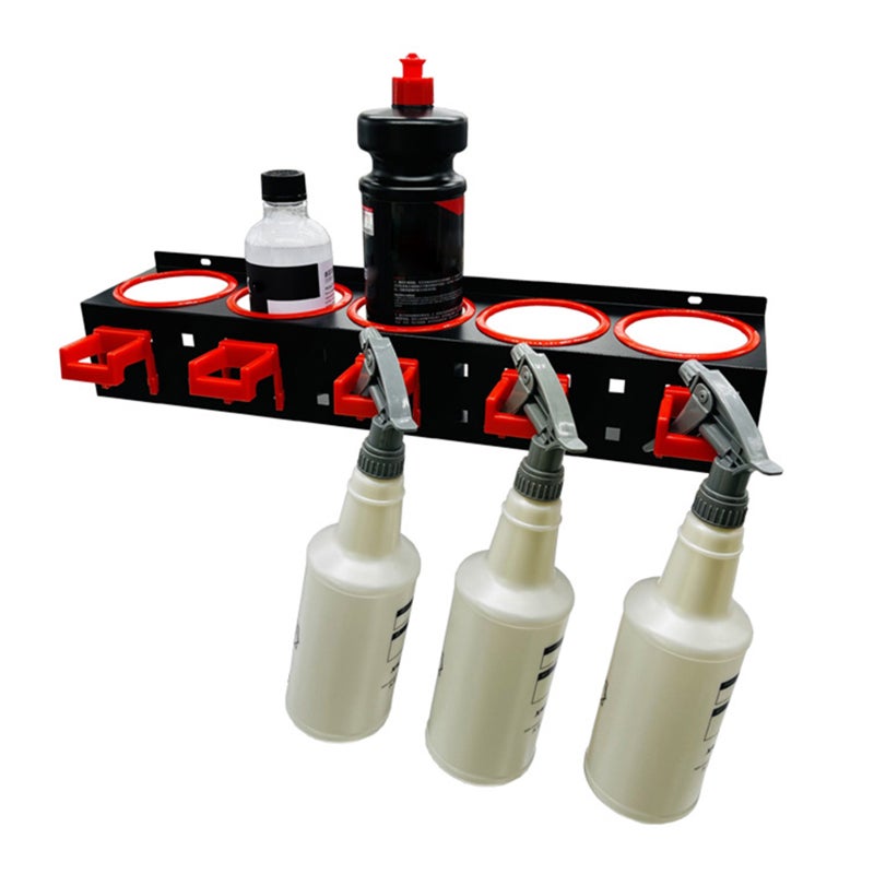 Spray Bottle Storage Rack Hanging Rail Accessory Display Hanger for Car Beauty Shop with 5 Plastic Hanging Hooks - Image 2