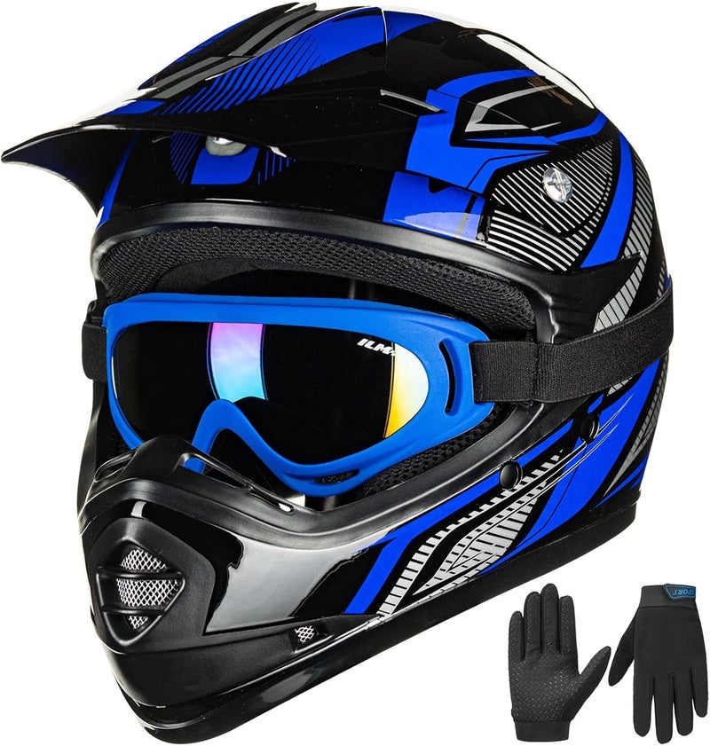 ILM Youth Kids ATV Motocross Helmet with Goggles and Sports Gloves - DOT Approved - Image 1