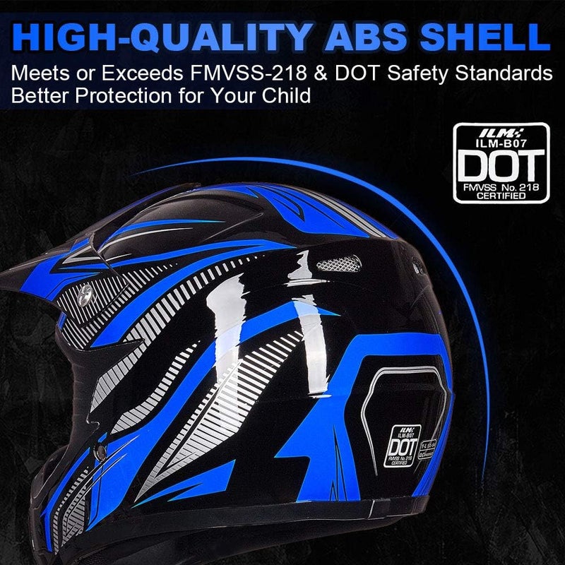 ILM Youth Kids ATV Motocross Helmet with Goggles and Sports Gloves - DOT Approved - Image 4