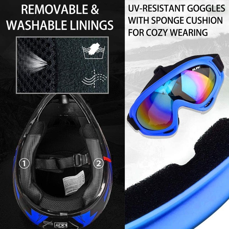 ILM Youth Kids ATV Motocross Helmet with Goggles and Sports Gloves - DOT Approved - Image 5