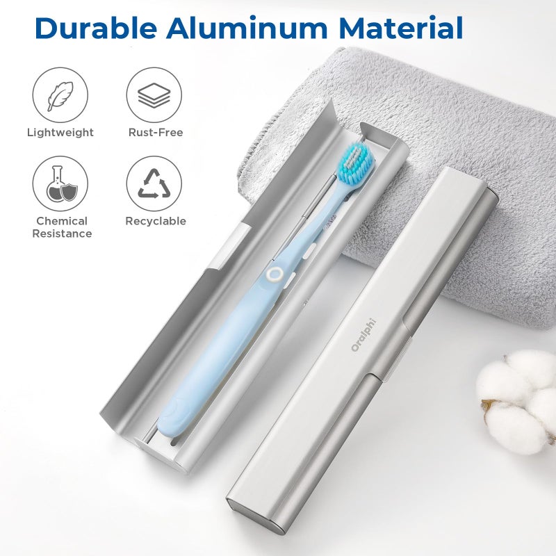 Oralphi Aluminum Toothbrush Travel Case, Portable Travel Toothbrush Holder, Durable Manual Toothbrush Box Container for Traveling, Bathroom, Camping, Business Trip-1Pack Silver - Image 2