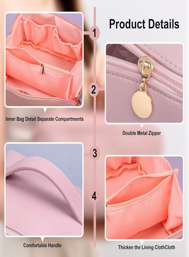 VAVSU Travel Cosmetic Bag Large Capacity Makeup Bags Portable Travel Cosmetic Bag Waterproof Leather Organizer Multifunctional Storage Travel Toiletry Bag (Design 2, Pink) - Image 3