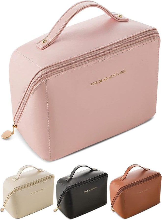VAVSU Travel Cosmetic Bag Large Capacity Makeup Bags Portable Travel Cosmetic Bag Waterproof Leather Organizer Multifunctional Storage Travel Toiletry Bag (Design 2, Pink) - Image 1
