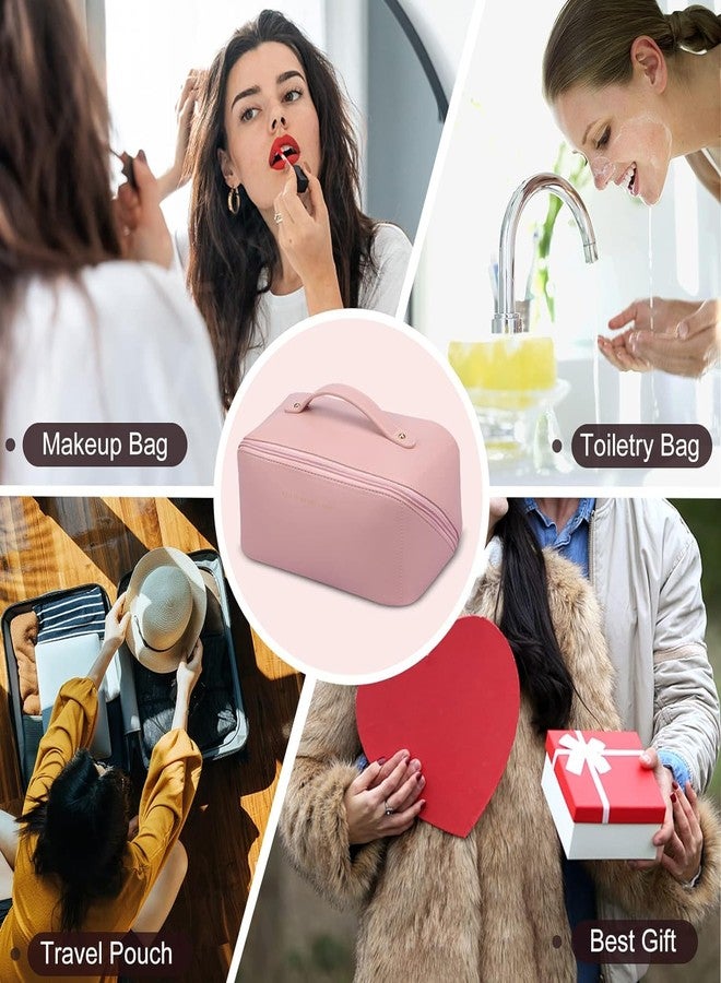 VAVSU Travel Cosmetic Bag Large Capacity Makeup Bags Portable Travel Cosmetic Bag Waterproof Leather Organizer Multifunctional Storage Travel Toiletry Bag (Design 2, Pink) - Image 5