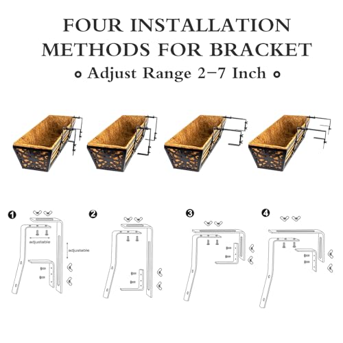 Karlliu 2 Pack 24 Inch Window Boxes Planters Railing Planter Box with Adjustable Brackets & Coco Liners Fabric Plant Grow Bags Deck Railing Planter Boxes Balcony Hanging Flower Box for Outdoor Plants - Image 3