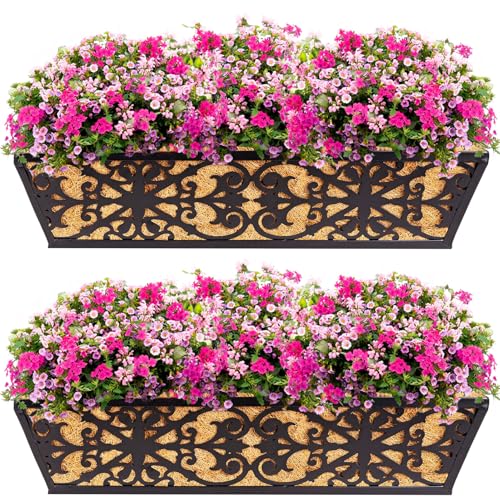 Karlliu 2 Pack 24 Inch Window Boxes Planters Railing Planter Box with Adjustable Brackets & Coco Liners Fabric Plant Grow Bags Deck Railing Planter Boxes Balcony Hanging Flower Box for Outdoor Plants - Image 1