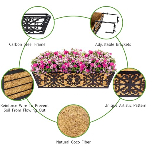 Karlliu 2 Pack 24 Inch Window Boxes Planters Railing Planter Box with Adjustable Brackets & Coco Liners Fabric Plant Grow Bags Deck Railing Planter Boxes Balcony Hanging Flower Box for Outdoor Plants - Image 4