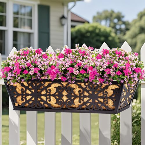 Karlliu 2 Pack 24 Inch Window Boxes Planters Railing Planter Box with Adjustable Brackets & Coco Liners Fabric Plant Grow Bags Deck Railing Planter Boxes Balcony Hanging Flower Box for Outdoor Plants - Image 2