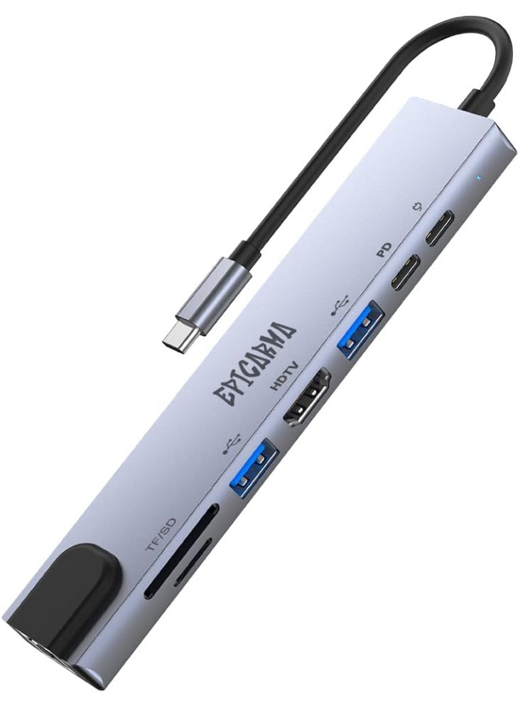 epicarma 8-in-1 USB-C Hub Adapter with 4K HDMI, 87W Power Delivery, RJ45 Ethernet, Dual USB-A & USB-C, SD/TF Card Reader – Type-C Docking Station for Laptop, MacBook, PC & Tablet - Image 3