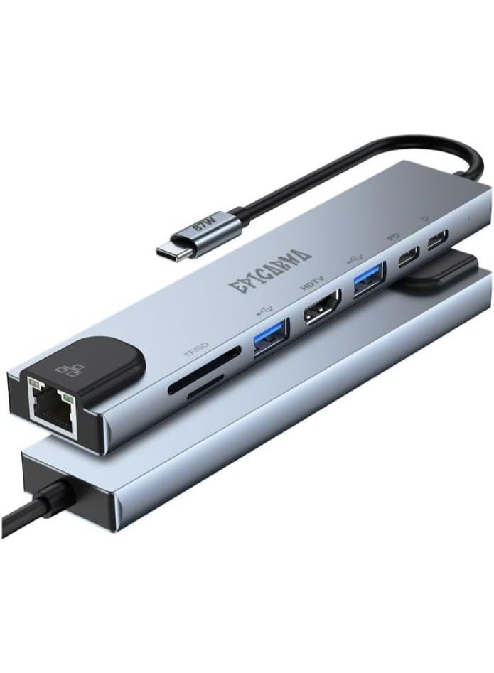 epicarma 8-in-1 USB-C Hub Adapter with 4K HDMI, 87W Power Delivery, RJ45 Ethernet, Dual USB-A & USB-C, SD/TF Card Reader – Type-C Docking Station for Laptop, MacBook, PC & Tablet - Image 2