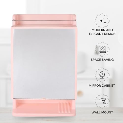 BRANCO Bathroom Cabinet with Mirror | Storage Organiser | Strong Plastic Bathroom Shelves Wall Mounted | Mirror Cabinet (Pink) - Image 5