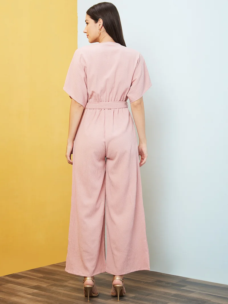 globus Women Kimono Sleeves Waist Tie-Up Longline Jumpsuit