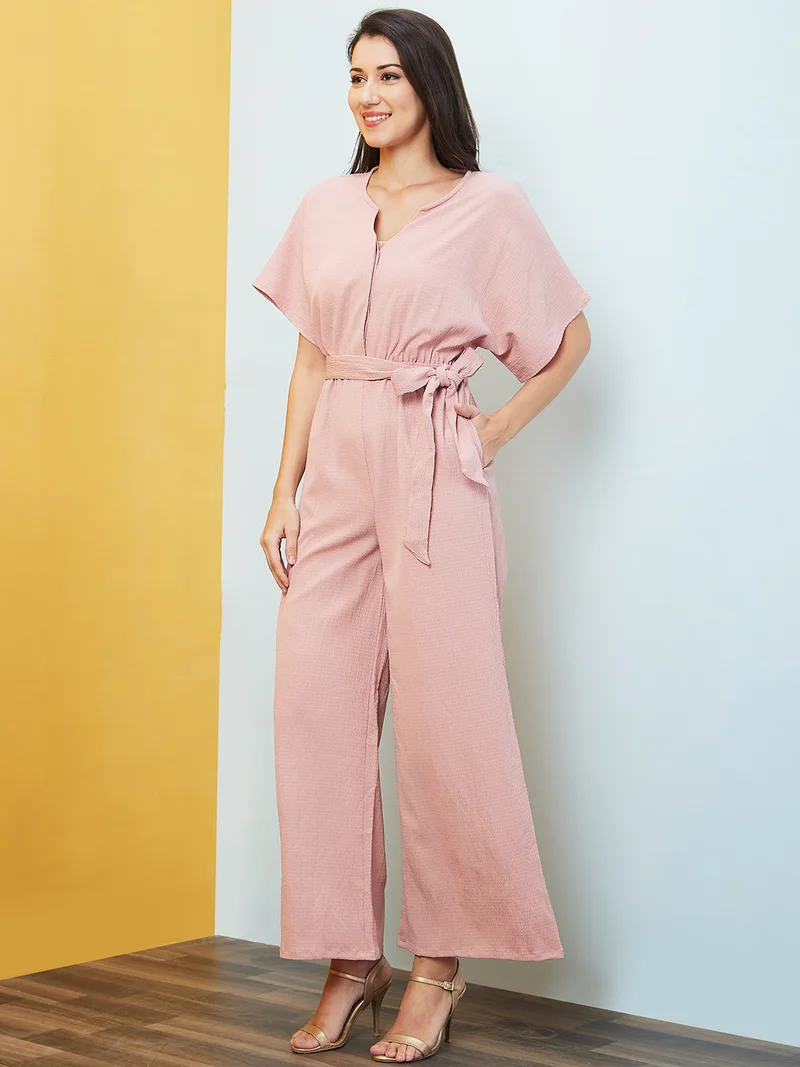 globus Women Kimono Sleeves Waist Tie-Up Longline Jumpsuit