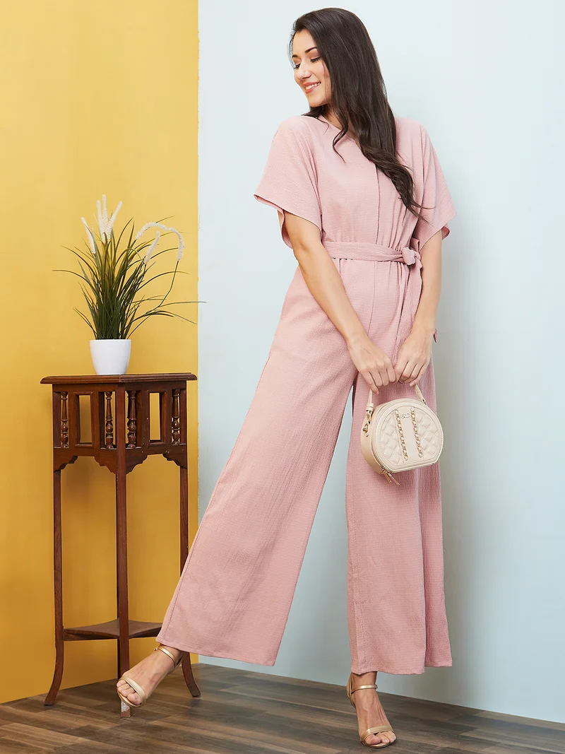 globus Women Kimono Sleeves Waist Tie-Up Longline Jumpsuit