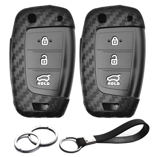 INFIPAR 2pcs Compatible with Hyundai Key Fob Cover Case Key Chain for Hyundai Tucson Santa Fe Palisade Kona Venue Accent Accessories Shell Holder Carbon Fiber Black - Image 1