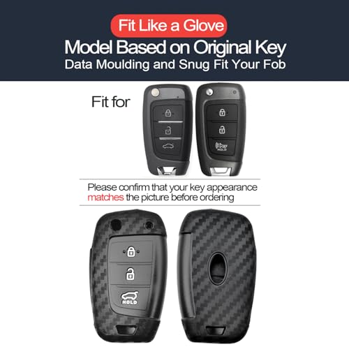 INFIPAR 2pcs Compatible with Hyundai Key Fob Cover Case Key Chain for Hyundai Tucson Santa Fe Palisade Kona Venue Accent Accessories Shell Holder Carbon Fiber Black - Image 2