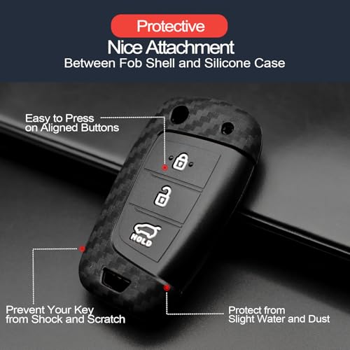 INFIPAR 2pcs Compatible with Hyundai Key Fob Cover Case Key Chain for Hyundai Tucson Santa Fe Palisade Kona Venue Accent Accessories Shell Holder Carbon Fiber Black - Image 4