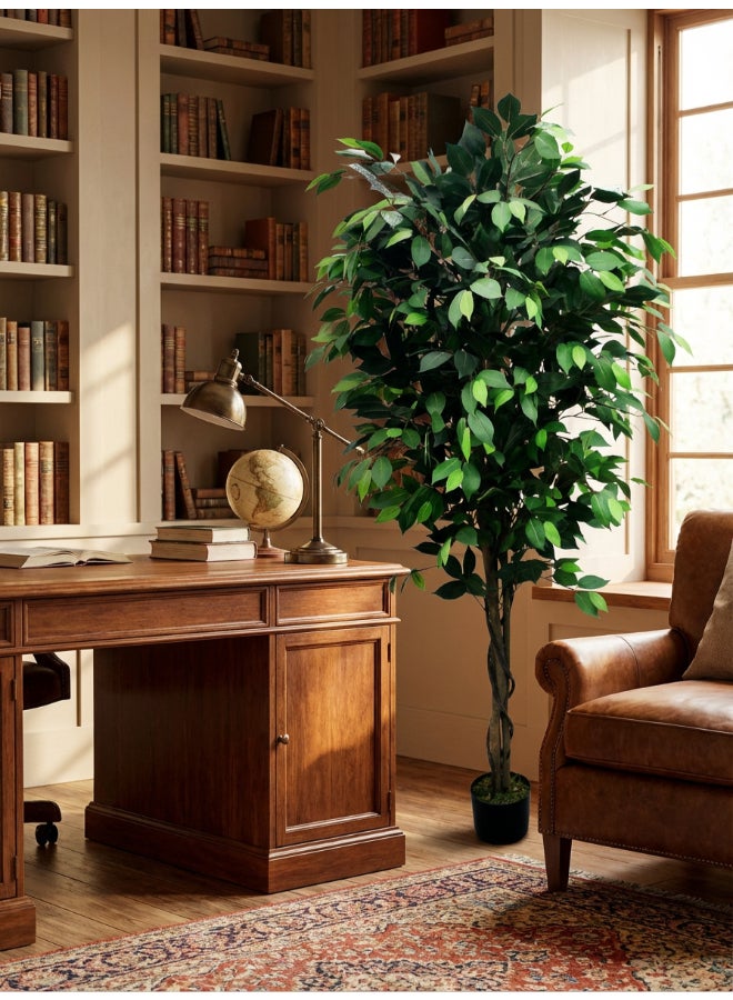 Noon East Ficus 180cm (6ft) Tall Artificial Tree with Pot | Floor Plant with Lifelike Design & Texture - Green | Decorative Natural Texture Tree for Home, Living Room, Study & Office spaces - Image 3