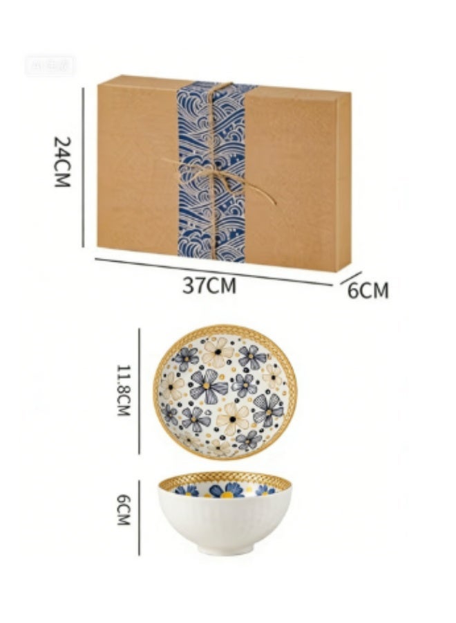 وعاء دائري من السيراميك مكون من 6 قطع، طقم عشاء الإفطار من السيراميك يخدم 6 أشخاص، مجموعة هدايا على الطراز الياباني، وعاء للأرز والحساء والحبوب والسلطة والنودلز، آمن للاستخدام في غسالة الأطباق - Image 4