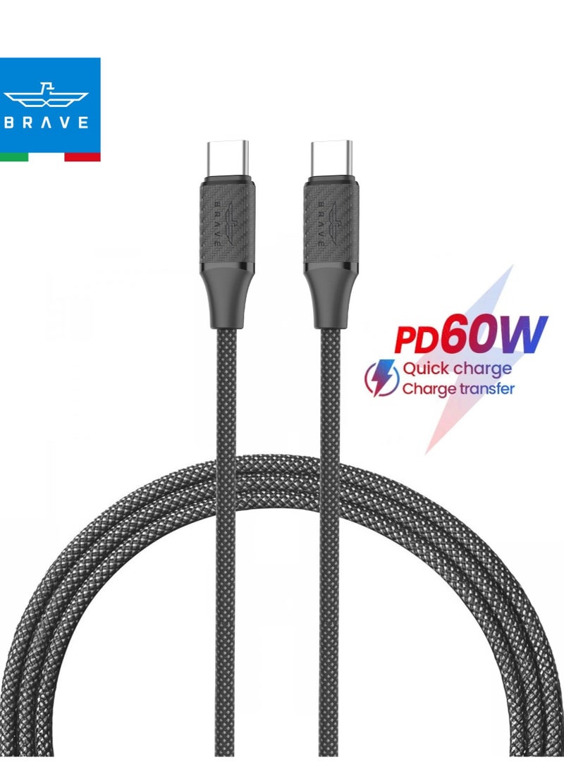 Brave USB-C Cable 1M, USB-C to USB-C 2.0 Nylon Braided Cable 60W Fast Charging and Data Transfer for iPhone 16/16 Plus/16 Pro/16 Pro Max, iPad Pro/Air, MacBook Pro/Air, Samsung Galaxy S25/S24/S23 Ultra, Huawei P60, Xiaomi, Google Pixel, GoPro, and More Devices (1M - Black) - Image 1