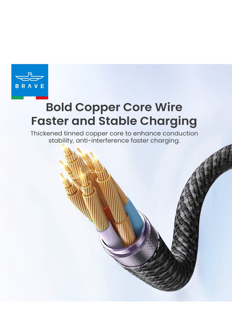 Brave USB-C Cable 1M, USB-C to USB-C 2.0 Nylon Braided Cable 60W Fast Charging and Data Transfer for iPhone 16/16 Plus/16 Pro/16 Pro Max, iPad Pro/Air, MacBook Pro/Air, Samsung Galaxy S25/S24/S23 Ultra, Huawei P60, Xiaomi, Google Pixel, GoPro, and More Devices (1M - Black) - Image 2