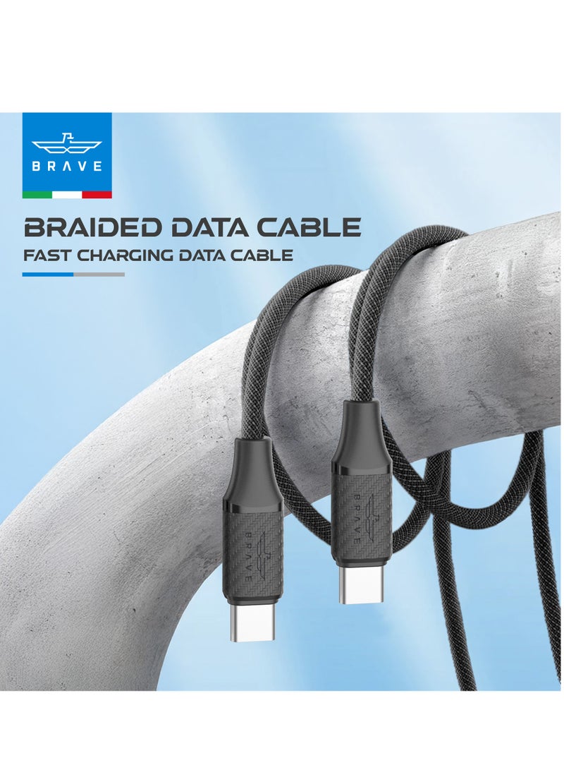 Brave USB-C Cable 1M, USB-C to USB-C 2.0 Nylon Braided Cable 60W Fast Charging and Data Transfer for iPhone 16/16 Plus/16 Pro/16 Pro Max, iPad Pro/Air, MacBook Pro/Air, Samsung Galaxy S25/S24/S23 Ultra, Huawei P60, Xiaomi, Google Pixel, GoPro, and More Devices (1M - Black) - Image 3