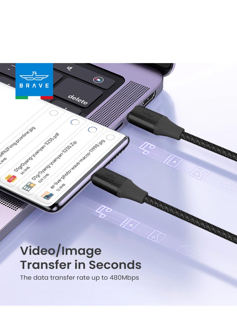 Brave USB-C Cable 1M, USB-C to USB-C 2.0 Nylon Braided Cable 60W Fast Charging and Data Transfer for iPhone 16/16 Plus/16 Pro/16 Pro Max, iPad Pro/Air, MacBook Pro/Air, Samsung Galaxy S25/S24/S23 Ultra, Huawei P60, Xiaomi, Google Pixel, GoPro, and More Devices (1M - Black) - Image 5