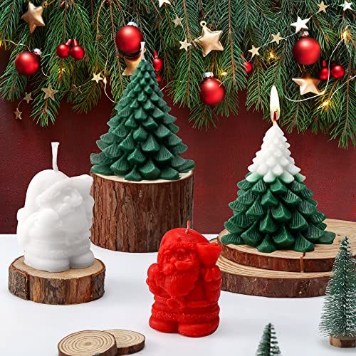 Minatee 4 Pieces Large Christmas Candles Tree Santa Scented Xmas Tree Shaped Candles Gifts for Home Party Room Table Decorations 2 Style