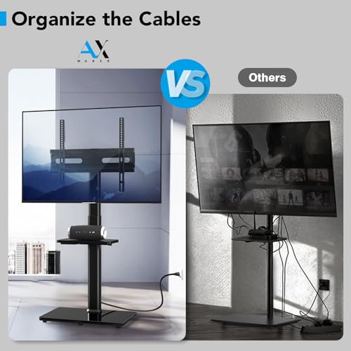 AX WABER Floor TV Stand with Power Outlet& Shelf, Universal TV Stand Mount for 27-65 inch TV up to 88lbs, 70 Degree Swivel 9 Level Height Adjustable with Tempered Glass Base for Bedroom, Office Black - Image 5