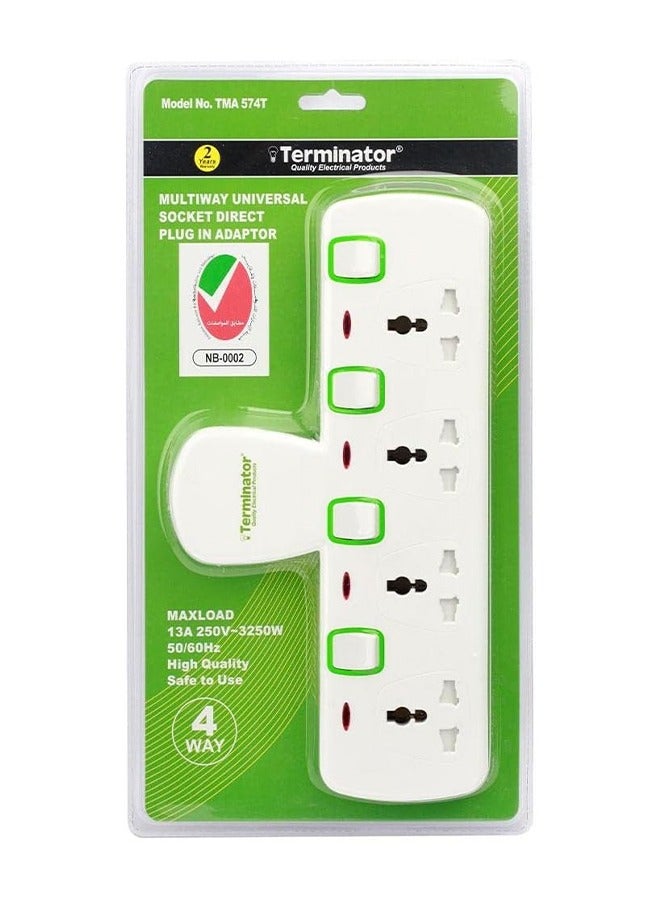 Terminator 4 Way Universal T-Socket Multi Adaptor With Individual Switches & Indicators 13A - Image 2