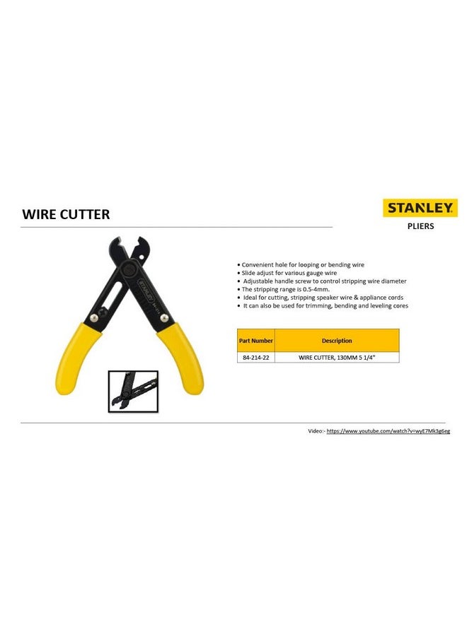 Stanley STANLEY 84-214-22 5.25'' 130 mm Wire Stripper Ideal for Cutting, Stripping Speaker Wires & Appliance Cords for Home, DIY & Professional Use, YELLOW & BLACK  - Image 5