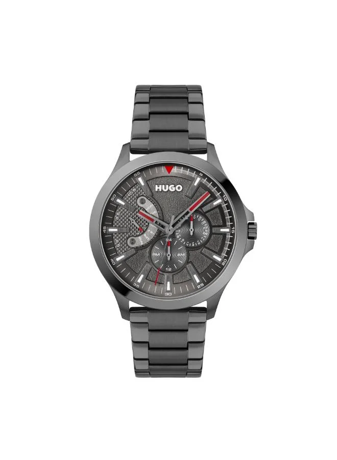 Men's Multifunction Watch, Grey Dial, Grey Stainless Steel Strap