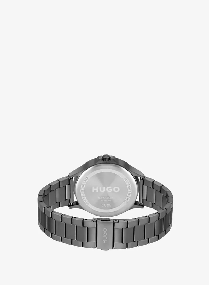 HUGO Men's Multifunction Watch, Grey Dial, Grey Stainless Steel Strap
