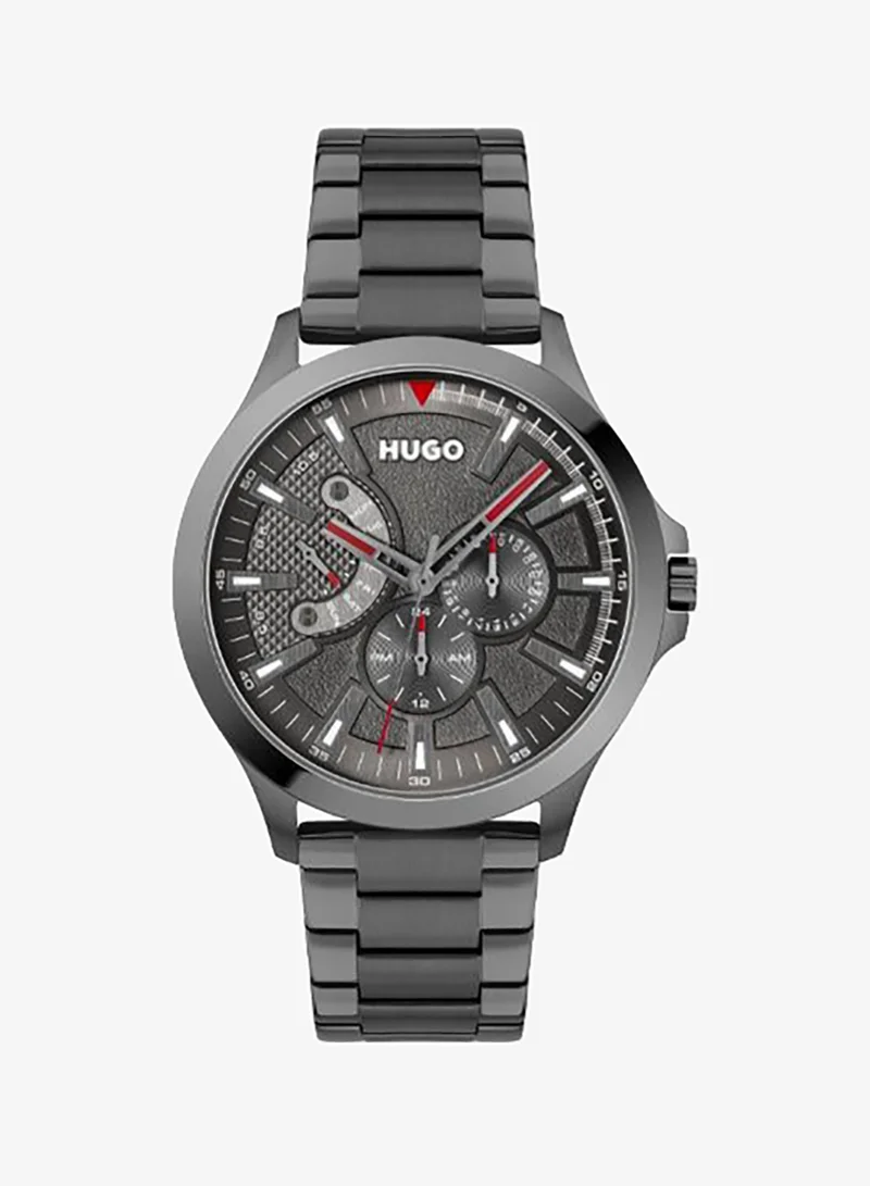 Men's Multifunction Watch, Grey Dial, Grey Stainless Steel Strap