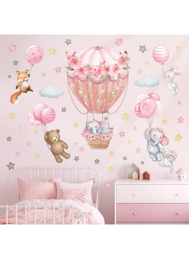 DECOWALL SG2-2408 Animal Hot air Balloon Balloons Wall Stickers Decals Flowers Elephant Bear Baby Nursery Bedroom Girls Toddler Pink Room Home Décor Decorations Kids Fox Rabbit Peel and Stick - Image 4