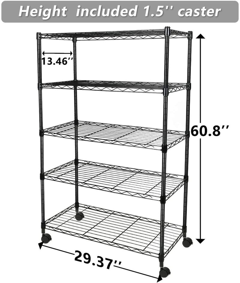 Simple Deluxe Heavy Duty 5-Shelf Storage Shelving Unit, 1250lbs Loading Capacity, 29.92" D x 13.98" W x 61.09" H, Black - Image 2