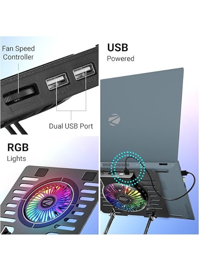 حامل لابتوب دوّار مع مروحة تبريد ومنافذ USB مزدوجة، قابل للطي والتعديل بقاعدة دوران 360 درجة، مناسب لابتوبات حتى 15.6 بوصة - Image 4