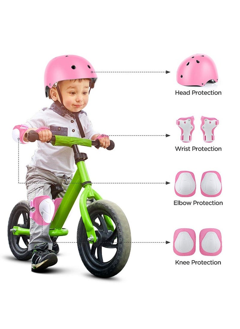 Generic - Roller Skating protective gear children's helmet set of riding elbow wristband, skateboard skates balance bike helmet knee pads 7 pcs - Pink - Image 1